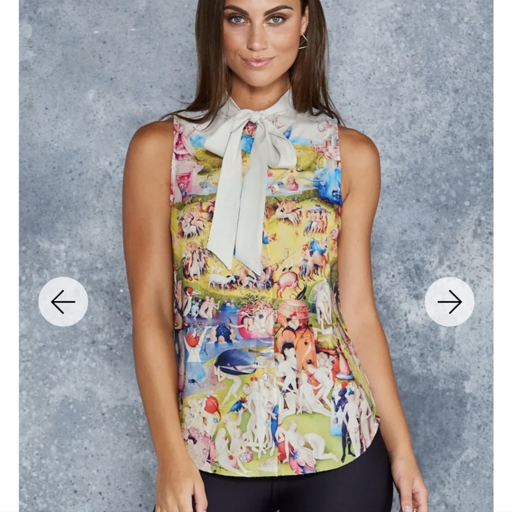 EUC Blackmilk Earthly Delights Bow Time Sleeveless Button Up Top Medium